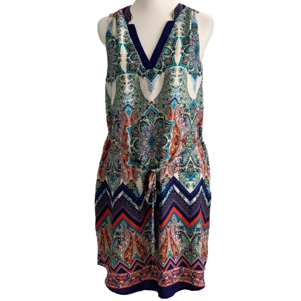 Renee C. Multicolor Paisley Chevron Midi Dress